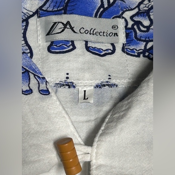 Whimsical Elephants 100% Cotton Split Neck PullOver Tunic By DA Collection Sz L - Picture 11 of 12